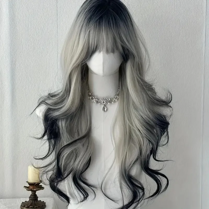 Synthetic Wigs - 26-Inch Long Black And White Curly
