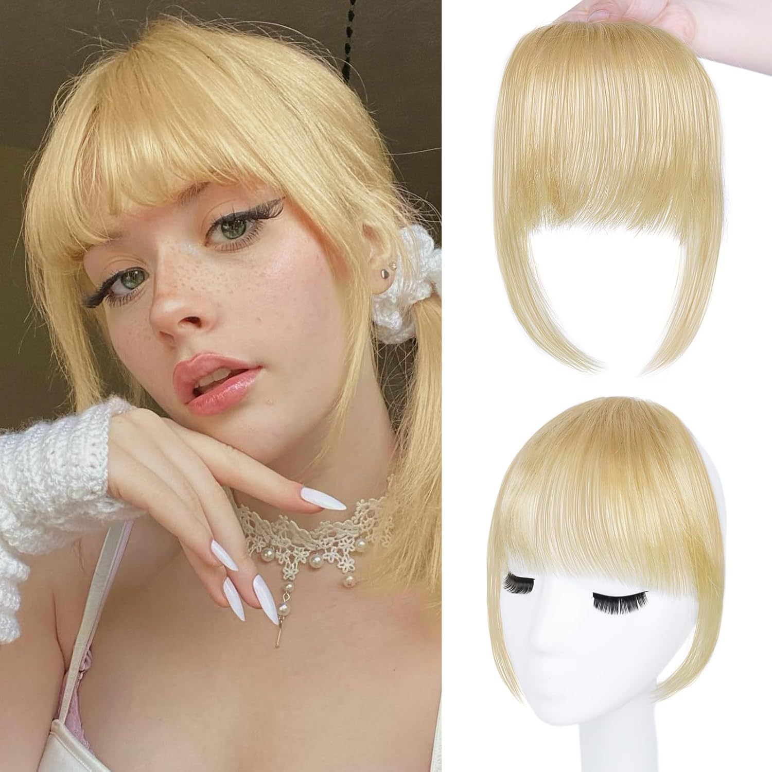 100% Human Hair Bangs Clip-In  - Seamless Clip In Hair Extensions Human Hair 评论和价格