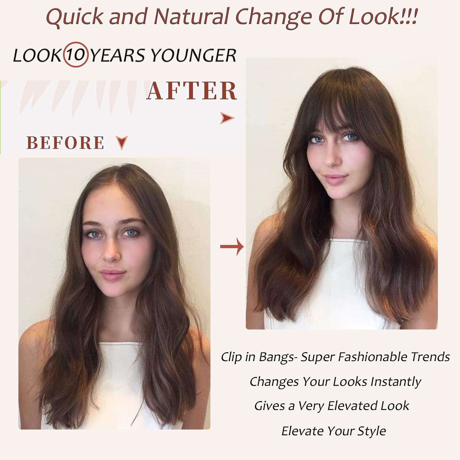 100% Human Hair Bangs Clip-In  - Seamless Clip In Hair Extensions Human Hair 评论和价格