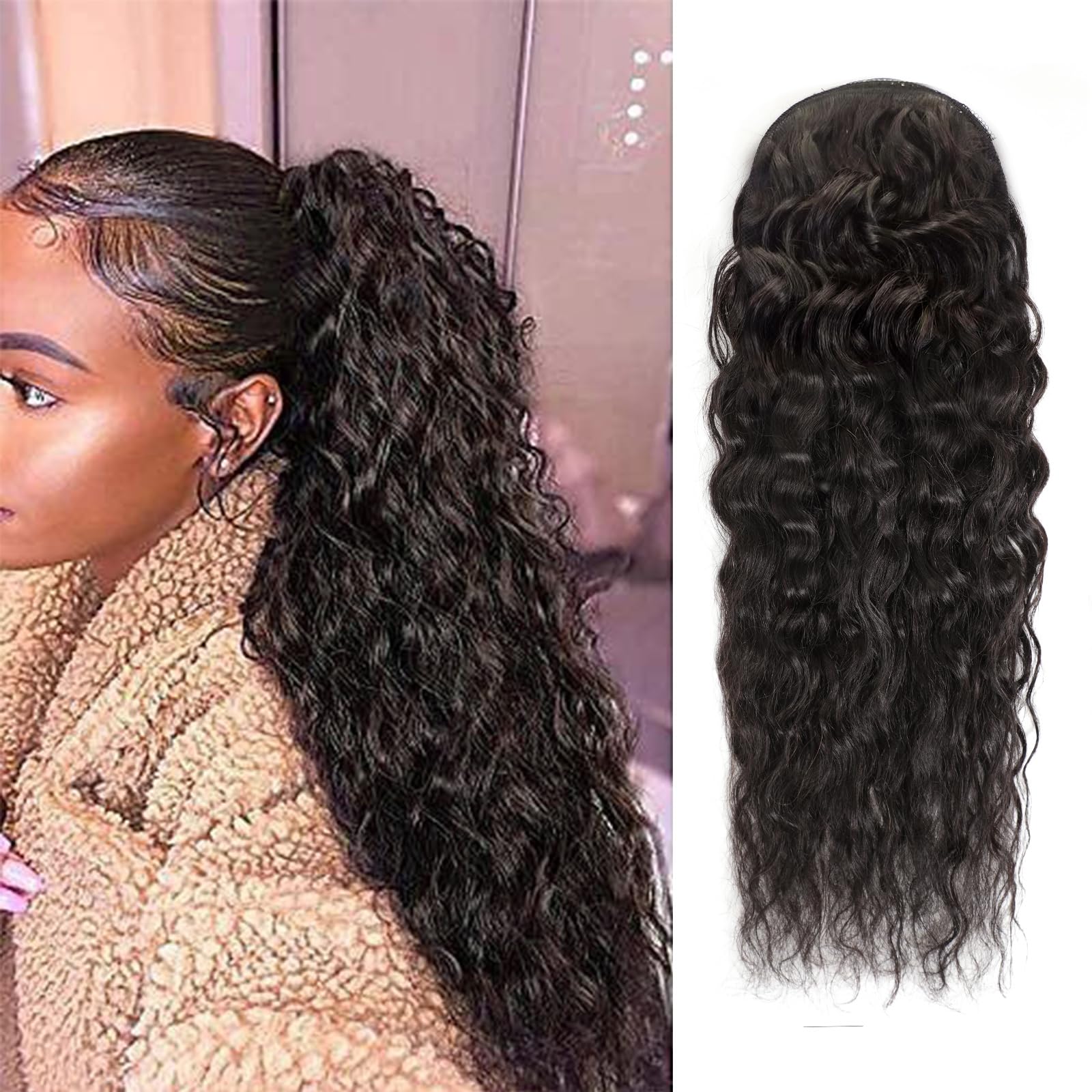 Water Wave Ponytail Human Hair - Seamless Clip In Hair Extensions Human Hair 评论和价格