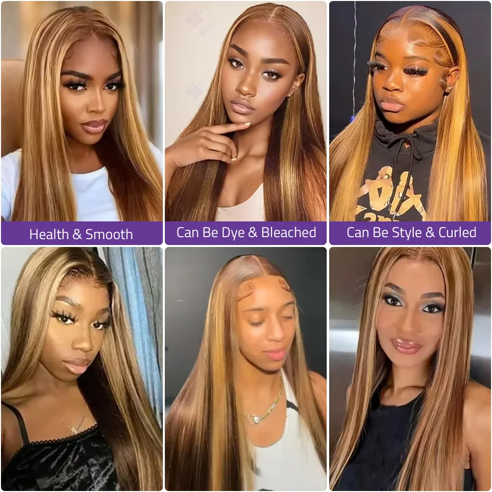 Highlight 46 Inch P4/27 Straig - Hd Lace Frontal Wig Human Hair Pre Plucked 评论和价格