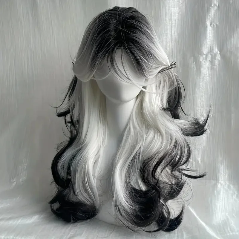 26-Inch Long Black And White C - Synthetic Wigs 评论和价格
