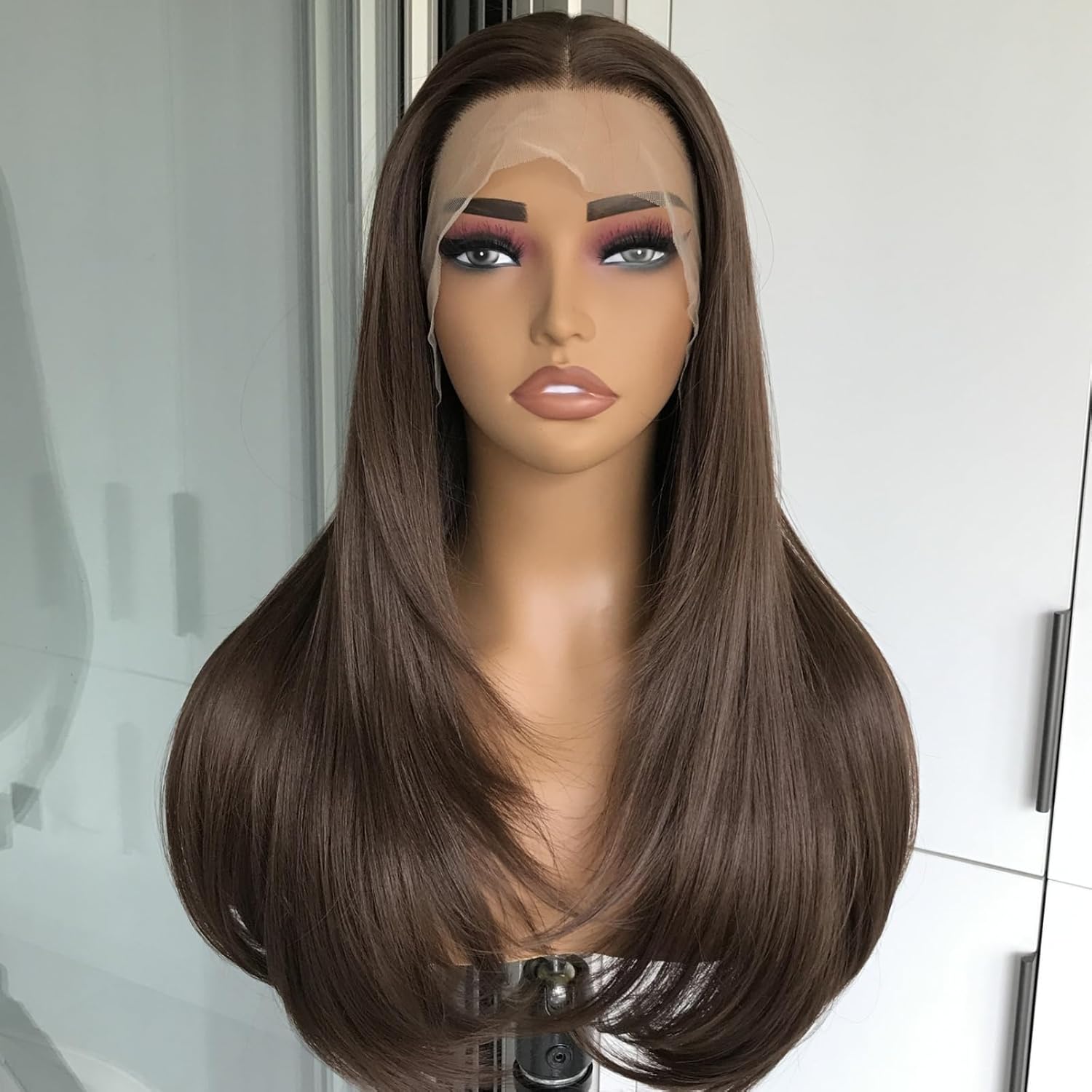 Chocolate Brown Bone Straight  - Hd Lace Frontal Wig Human Hair Pre Plucked 评论和价格