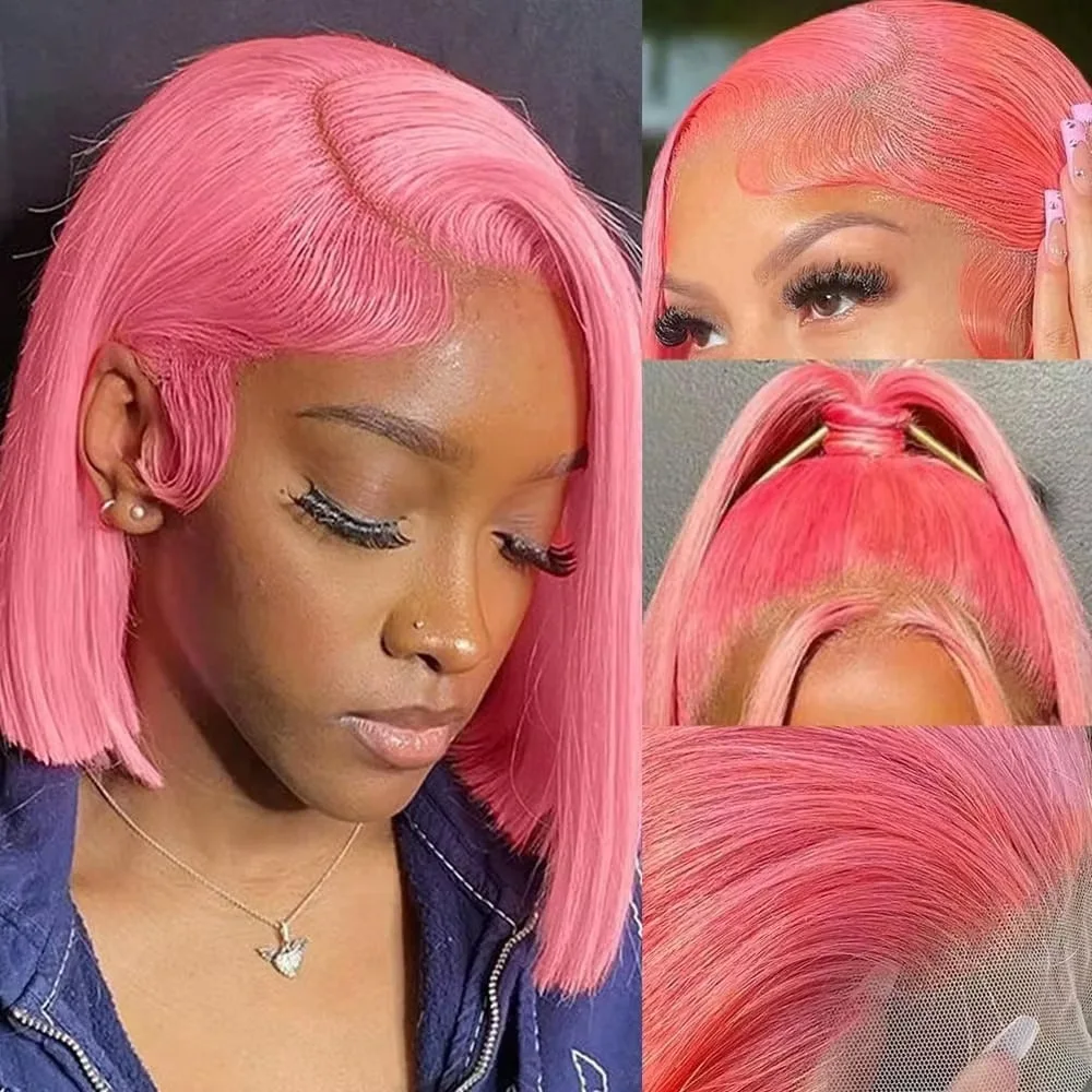 10Inch Pink Bob Wigs Human Hai - Pre Parted 13X4 Lace Front Bob Wig 评论和价格