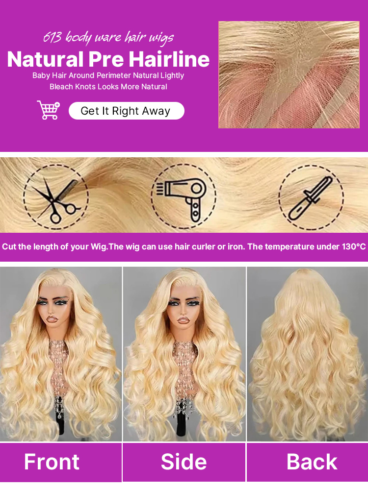 220% Density 613 Honey Blonde  - 613 Blonde Body Wave Lace Front Wig 评论和价格